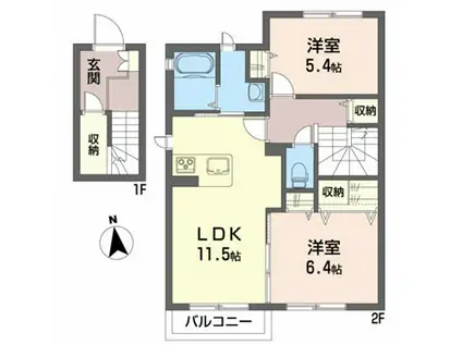 パレ・ドール吉原(2LDK/2階)の間取り写真