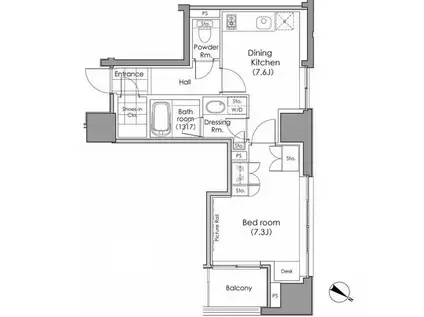 パークハビオ水天宮(1DK/2階)の間取り写真