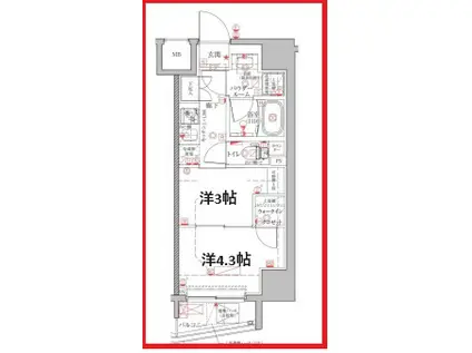 クレイシアアイズ上野(2K/6階)の間取り写真