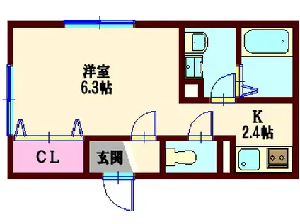 ディアコート南(1K/1階)の間取り写真