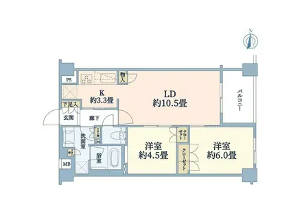 クレアホームズ新宿百人町(2LDK/4階)の間取り写真