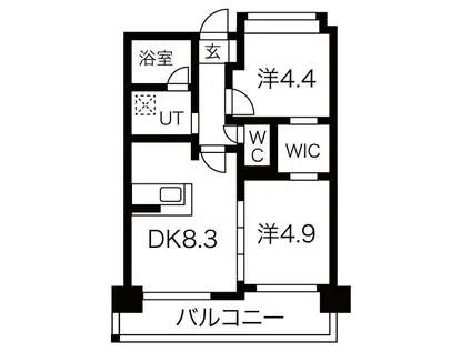 ヒルクレスト大橋グランデⅠ(2DK/2階)の間取り写真