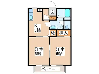 スカイハイツユーD棟(2K/2階)の間取り写真