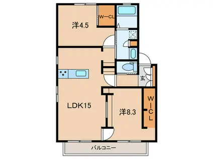 ユニゾン上富野(2LDK/1階)の間取り写真