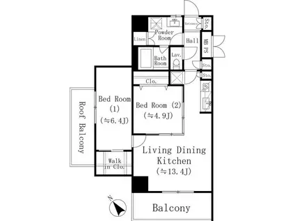 堀之内マンション(2LDK/4階)の間取り写真