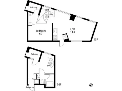 COLUMN(1LDK/14階)の間取り写真