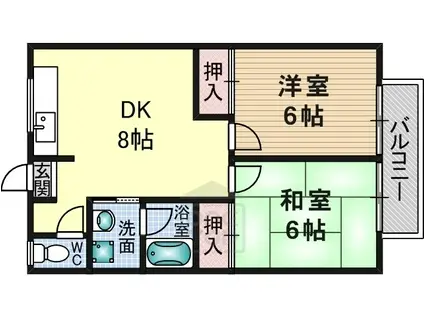 ヒルポイント春日丘 B棟(2DK/3階)の間取り写真