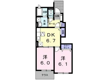 カーサコリーナ(2DK/1階)の間取り写真