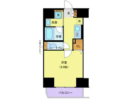 ジェノヴィア上野IIIスカイガーデン(1K/12階)の間取り写真