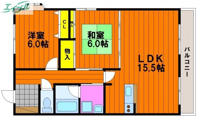 レジデンス泉(2LDK/2階)の間取り写真