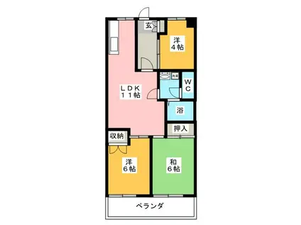 サンハイツ白鷺B棟(3LDK/3階)の間取り写真