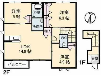 プラム フィールドB(3LDK/2階)の間取り写真
