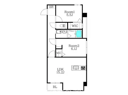 MODERN ASPIRATION 西新クアルト(2LDK/2階)の間取り写真