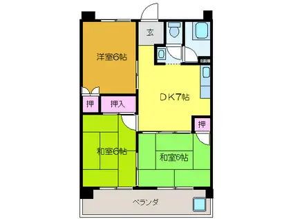 カーサグラン東大洲(3DK/2階)の間取り写真
