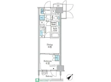 パークアクシス品川南大井パークフロント(1DK/6階)の間取り写真