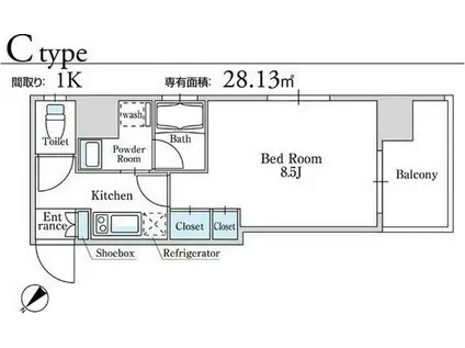 グランエターナ名古屋鶴舞(1K/5階)の間取り写真