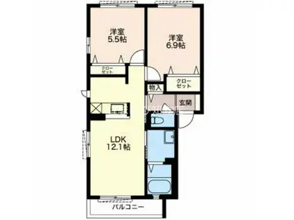 メゾン東町(2LDK/1階)の間取り写真