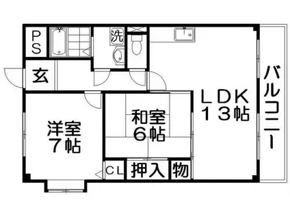 メルヴェーユ香里(2LDK/2階)の間取り写真