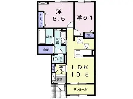 サン カームIII(2LDK/1階)の間取り写真