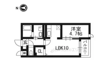 グレンツェン茨木(1LDK/1階)の間取り写真