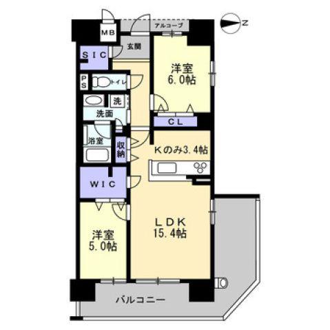 アルファステイツ熊本駅東(2LDK/8階)の間取り写真