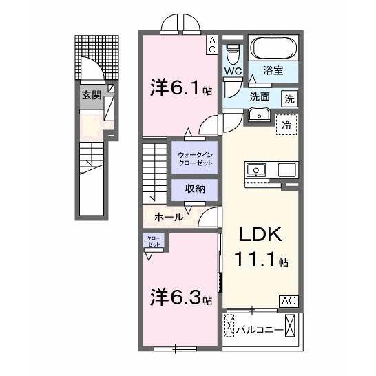 サンデヴォーテII(2LDK/2階)の間取り写真