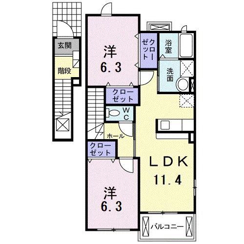 ベルメゾン福地D(2LDK/2階)の間取り写真