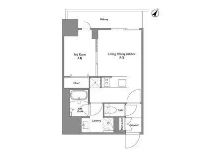 オープンブルーム伊勢佐木町(1LDK/6階)の間取り写真