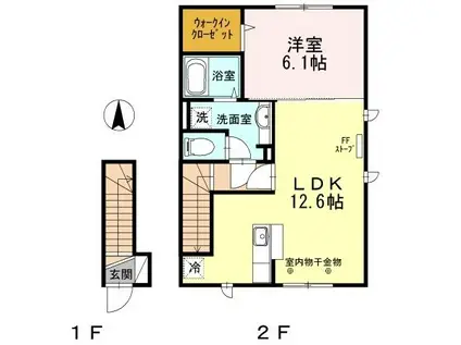 ハミングバード(1LDK/2階)の間取り写真