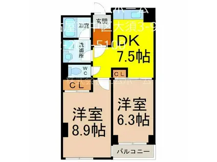 フォンテーヌナウ(2DK/5階)の間取り写真