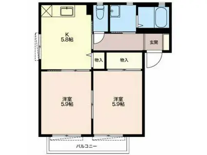 アクアビレッジ(2DK/1階)の間取り写真