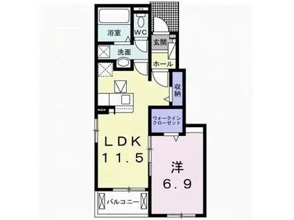 ニヤ アルファ(1LDK/1階)の間取り写真