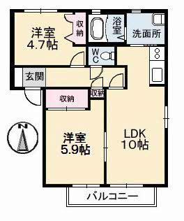 レジデンス古城 A棟(2LDK/1階)の間取り写真
