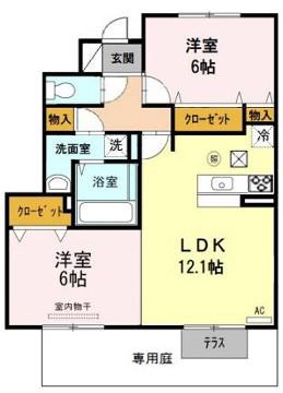 サンブランシュプレイスB棟(2LDK/1階)の間取り写真