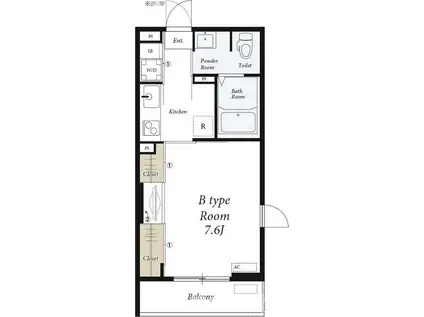 リブリハートポートII(1K/1階)の間取り写真