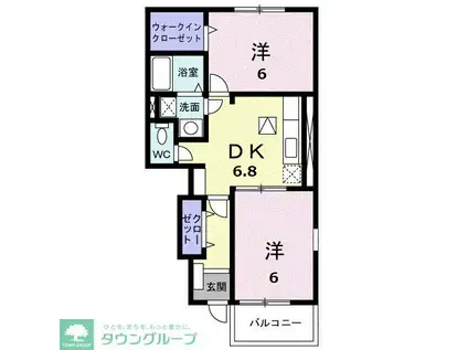 コンフォート県央(2DK/1階)の間取り写真