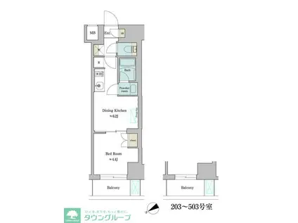 BRILLIA IST 門前仲町(1LDK/2階)の間取り写真