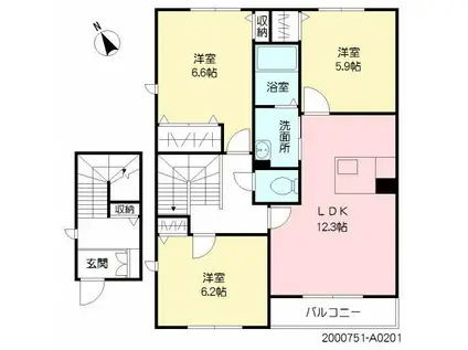 セカンド エリタージュ(3LDK/2階)の間取り写真