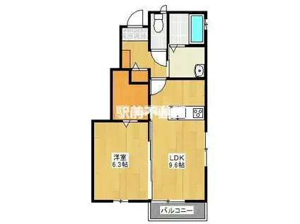 ラーク・ガーデン開成(1LDK/2階)の間取り写真