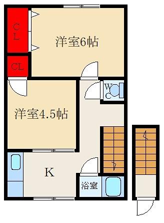 SーCUBE養父西(2K/2階)の間取り写真