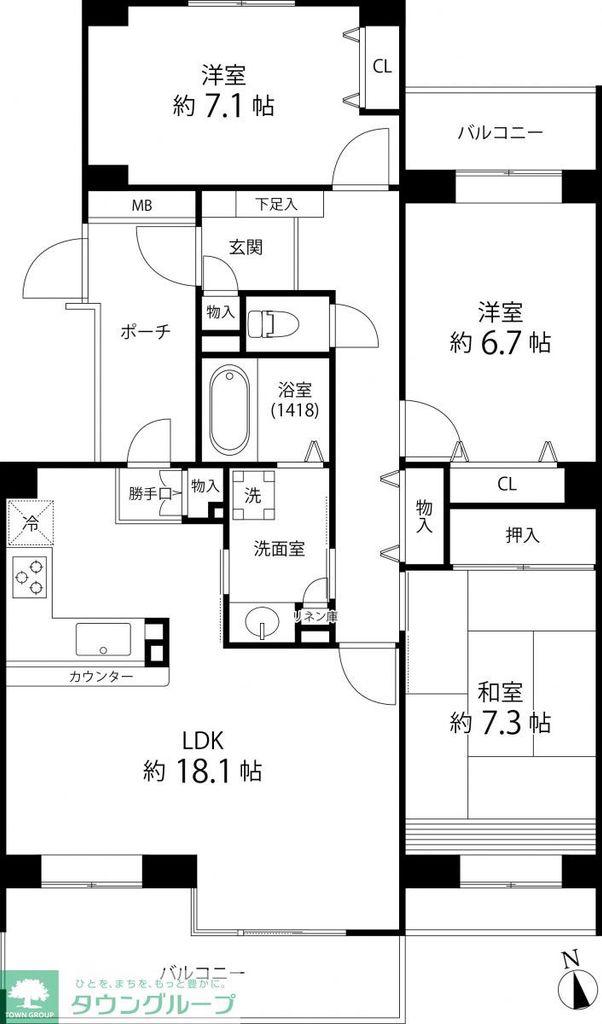 T S GARDEN西寺尾E棟(3LDK/4階)の間取り写真