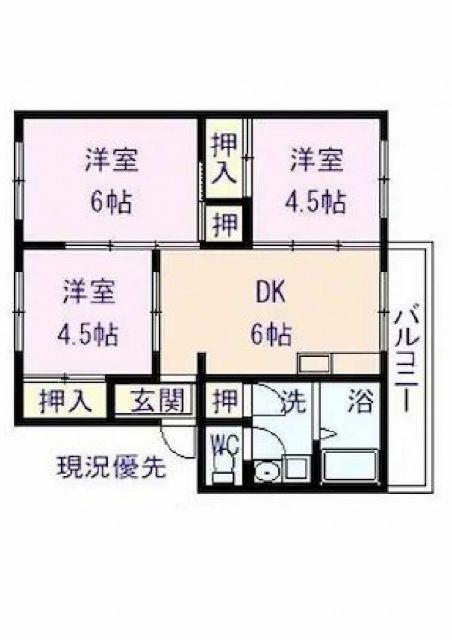 ヴィラナリー須波 1号棟(3DK/4階)の間取り写真