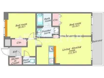 エレット長町(2LDK/13階)の間取り写真