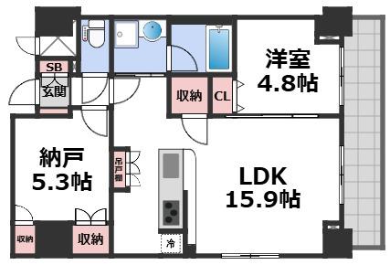 スプランディッド上本町ウエスト(1SLDK/9階)の間取り写真