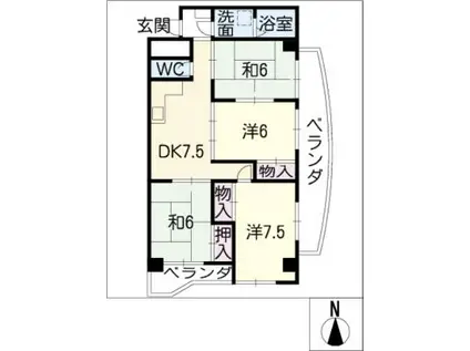 エステート23(4DK/2階)の間取り写真