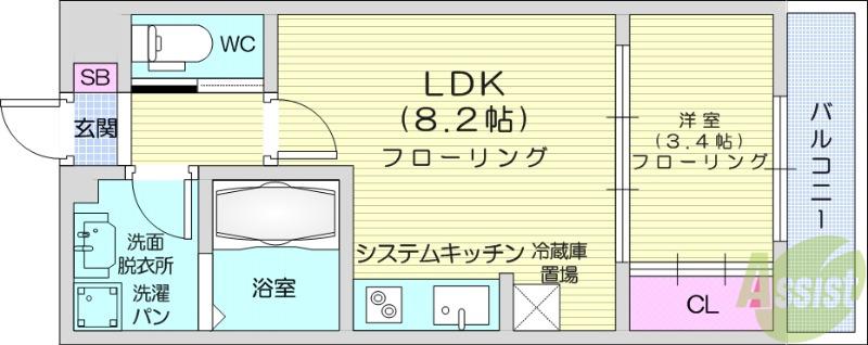 春ひなたのルミーナ(1LDK/3階)の間取り写真