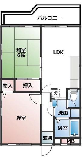 サンパレス六甲(2DK/4階)の間取り写真