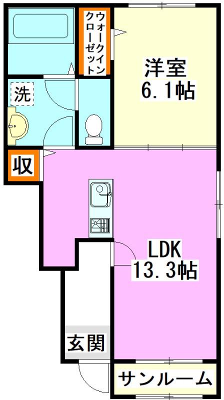 ロータス田川2(1LDK/1階)の間取り写真