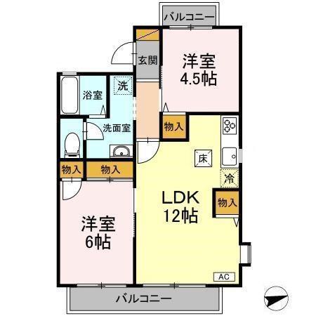 グランディール(2LDK/1階)の間取り写真