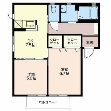 ラフィードD(2DK/1階)の間取り写真